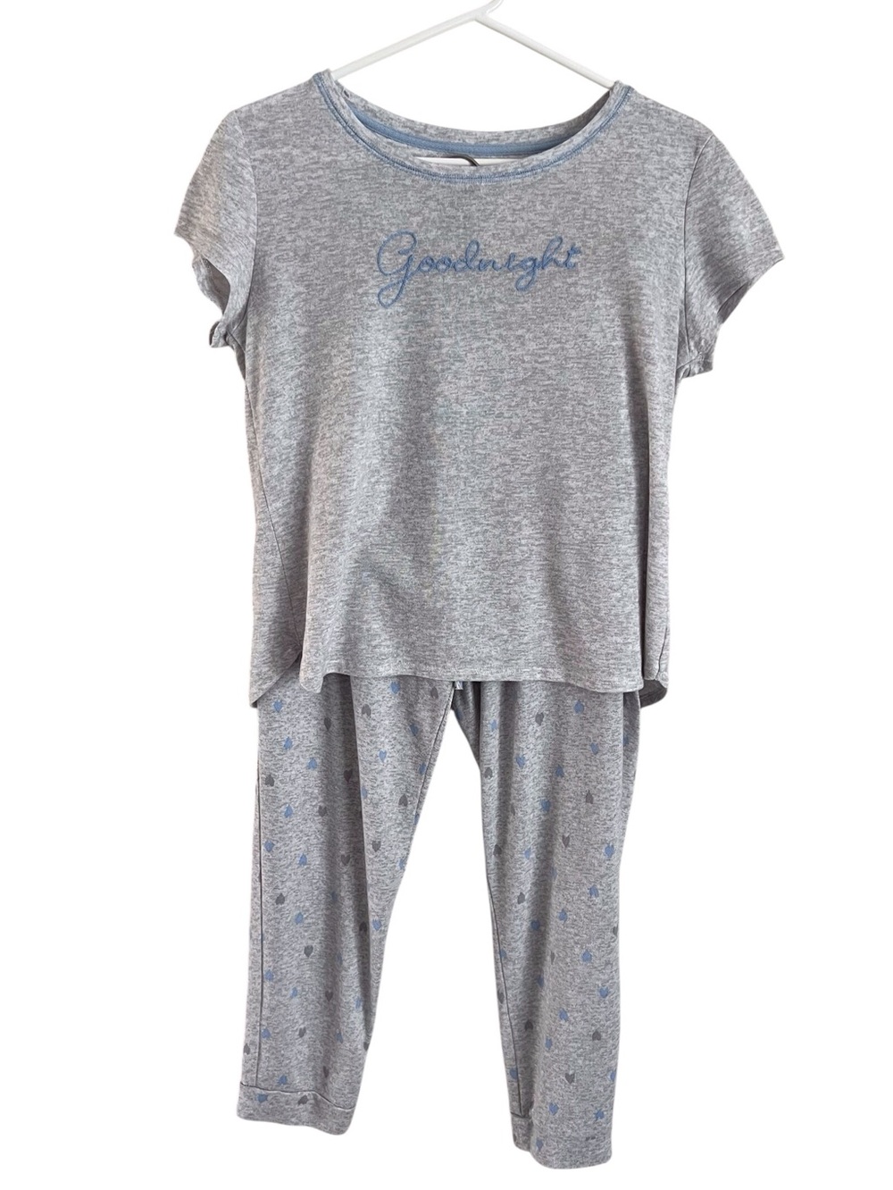 Laura Ashley Pajama Set PJ Sleep Goodnight Grey Blue Hearts Lounge Medium